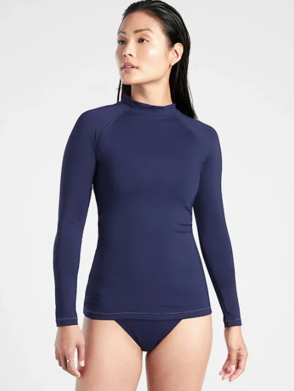 Athleta S dress blue navy North Point Rash Guard long sleeve swim bathing suit